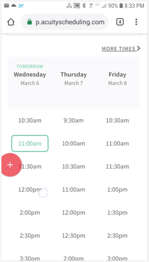 Have a series of times in mind first. (Using Acuity scheduling)